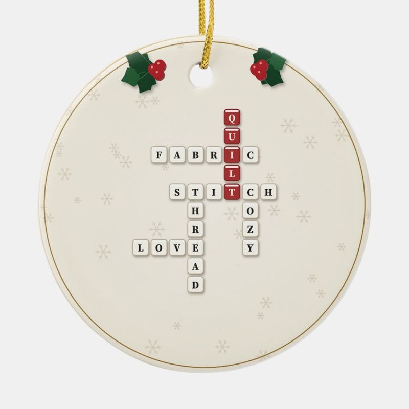 Quilter Crossword Ornament, Personalized with the Year or a Name