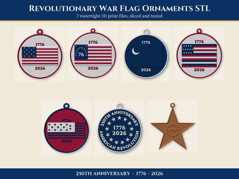 Revolutionary War Flag Ornament STL Files: 13 Star Christmas Ornaments to 3D Print