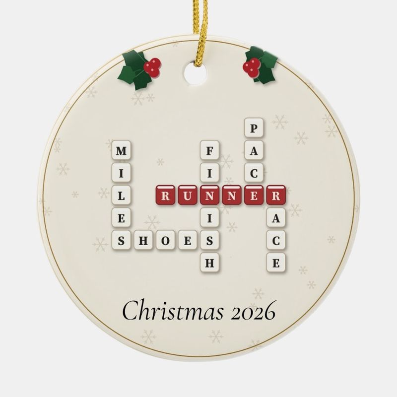 Runner Crossword Ornament, Personalized with the Year or a Name