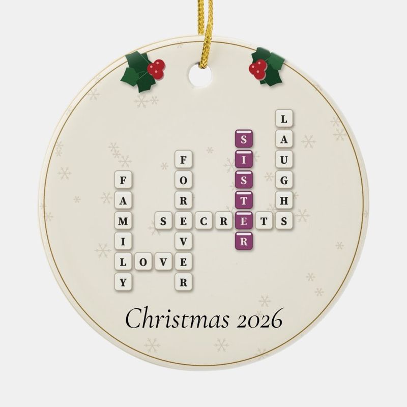 Sister Crossword Ornament, Personalized with the Year or a Name