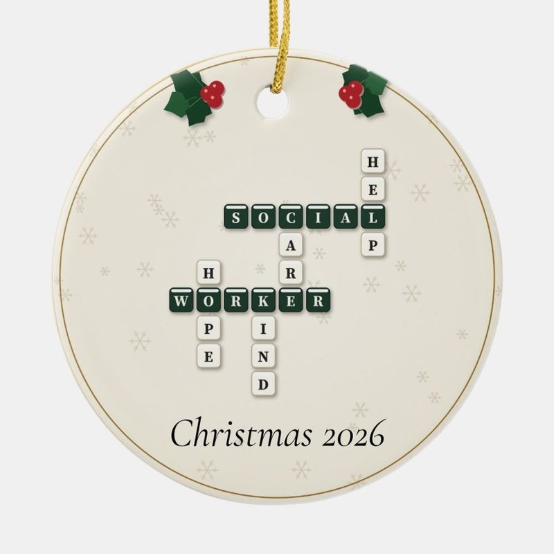 Social Worker Crossword Ornament, Personalized with the Year or a Name