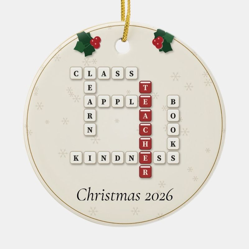 Teacher Crossword Ornament, Personalized with the Year or a Name