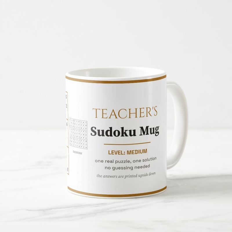 Teacher's Sudoku Mug, Medium Level, with a Real Puzzle
