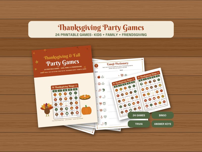 Thanksgiving Games Bundle: 24 Printable Fall & Friendsgiving Party Games