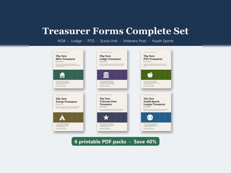 Treasurer Forms Set: HOA, Lodge, PTO, Scout, Veterans Post and Youth Sports