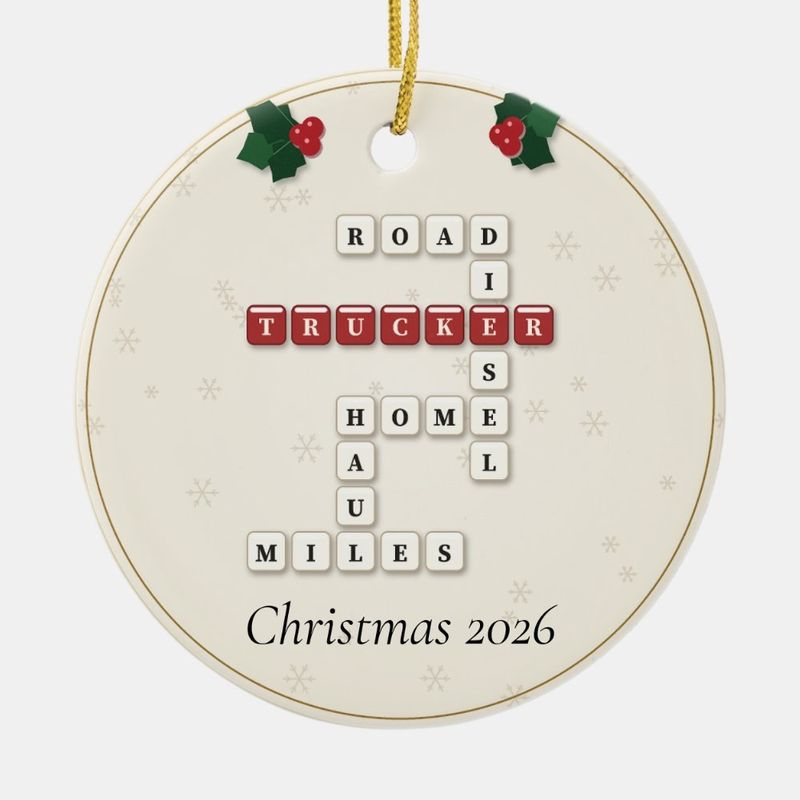 Trucker Crossword Ornament, Personalized with the Year or a Name