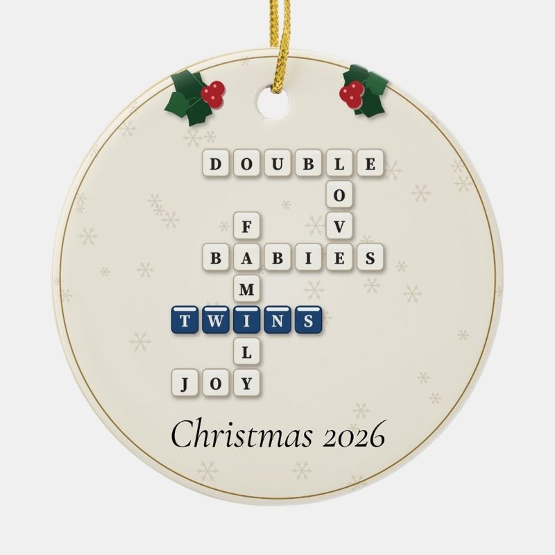 Twins Crossword Ornament, Personalized with the Year or a Name