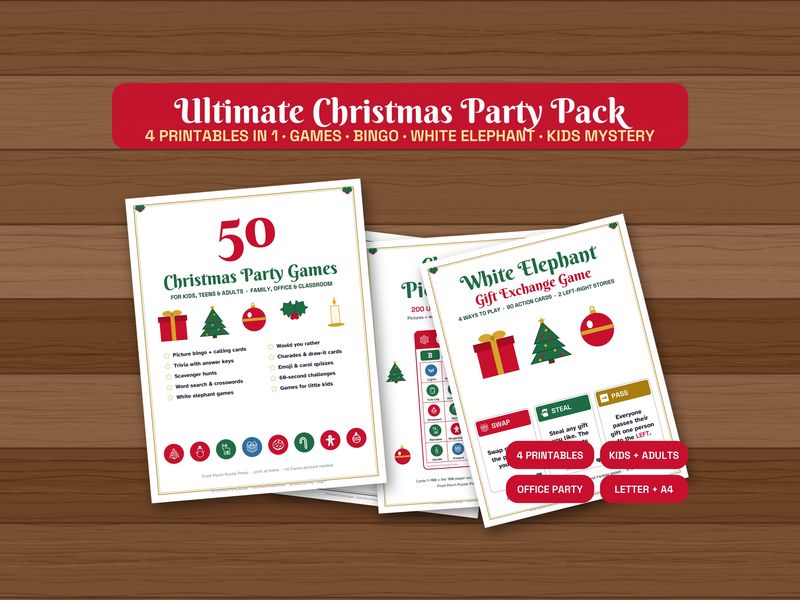 Ultimate Christmas Party Pack: 4 Printable Christmas Party Games in 1