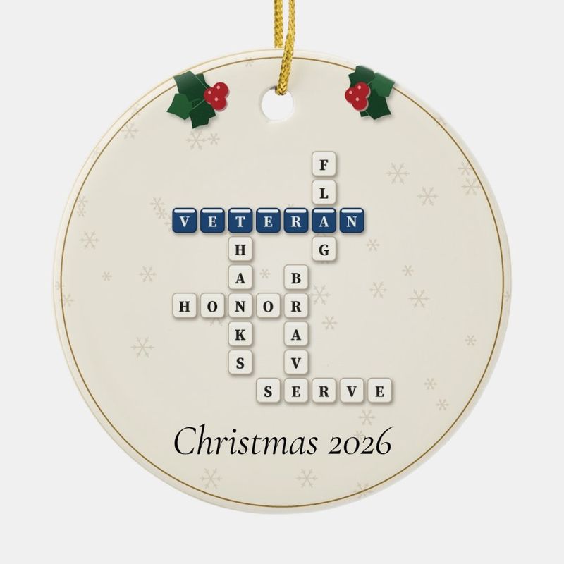 Veteran Crossword Ornament, Personalized with the Year or a Name