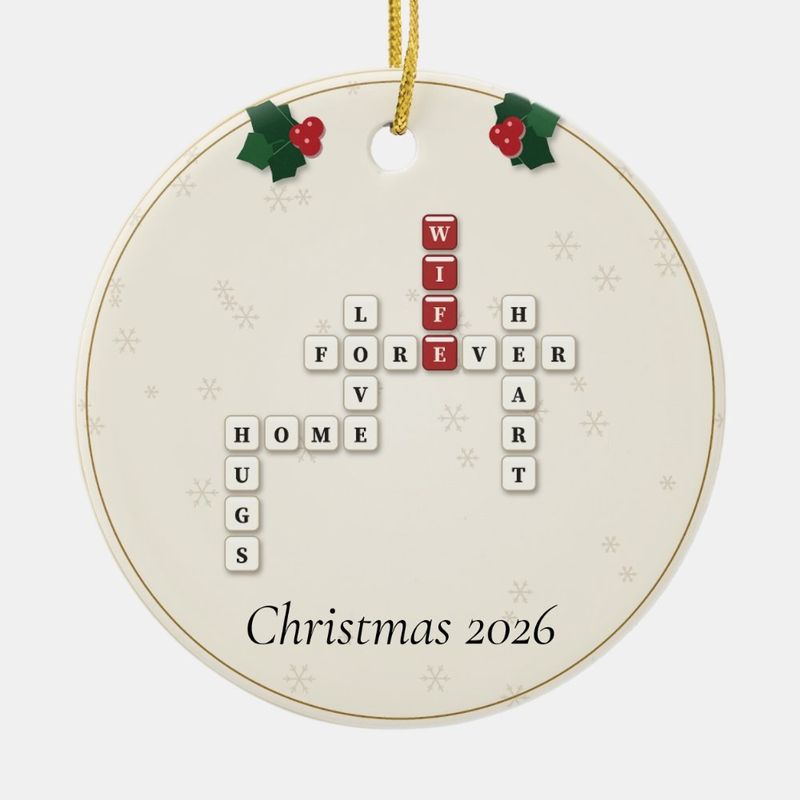 Wife Crossword Ornament, Personalized with the Year or a Name